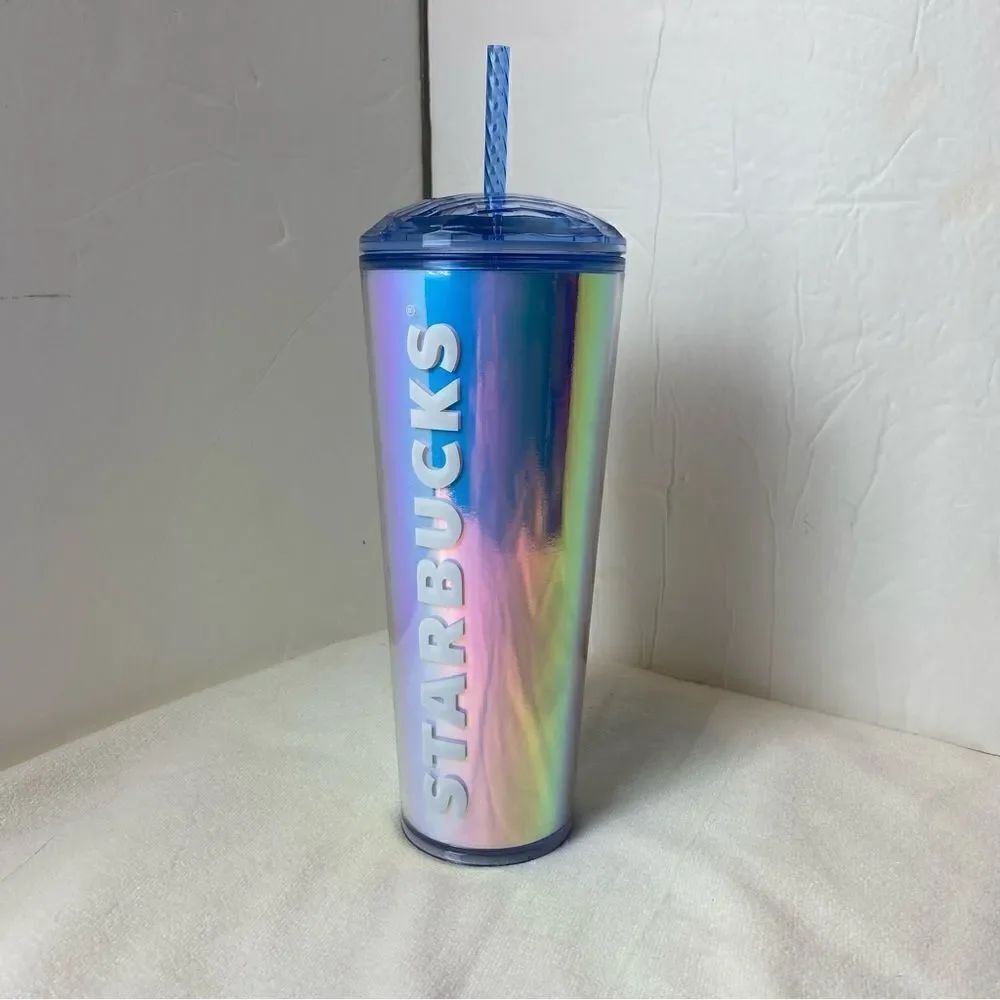 Starbucks Iridescent Pink Blue Dome Lid Holographic Logo Tumbler New W/Tags